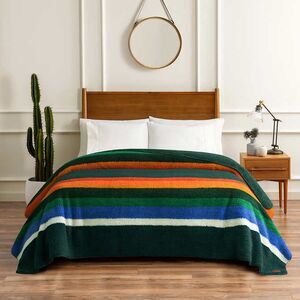 Pendleton Blanket Sherpa Fleece Reversible Washable Soft Evergreen Stripe NWT‎